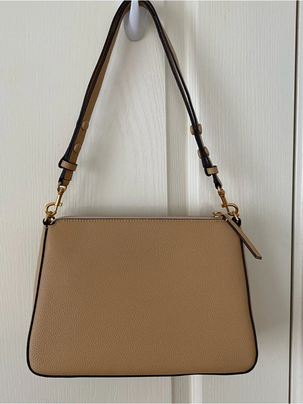 $400 NWT Tory Burch Perry Brown Tan Pebble Leather Gold Chain Strap Shoulder Bag